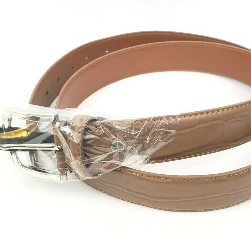Men's Leather 1.25" Non Reversible Belt Brown Croc - Picture 2 of 11